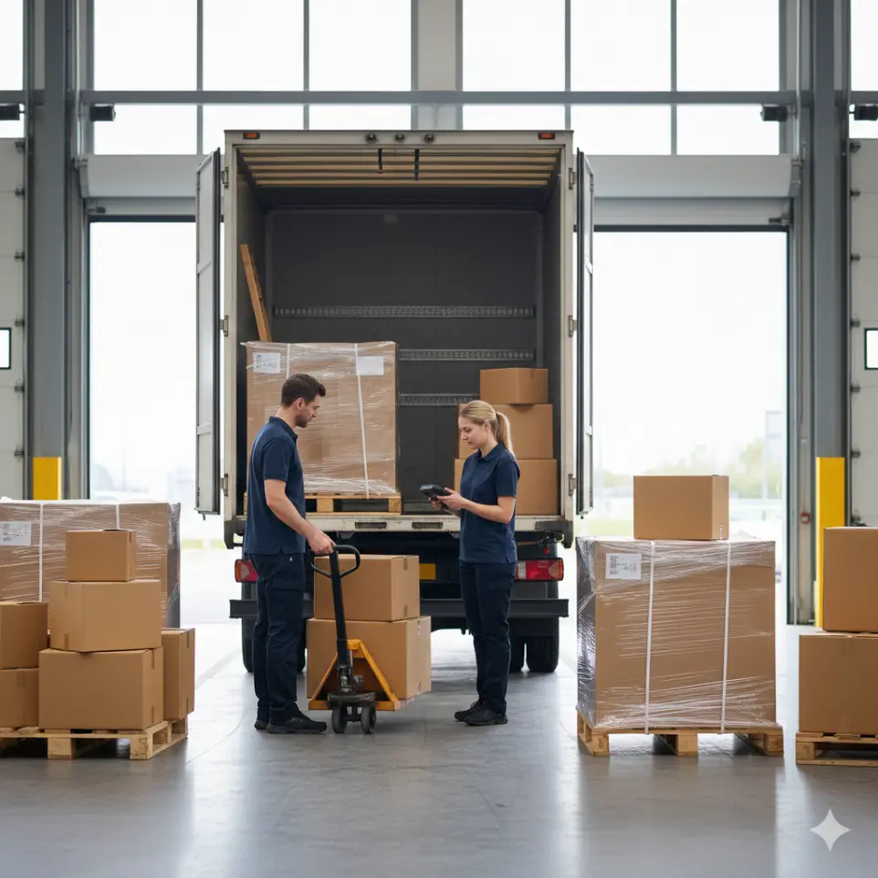 warehouse staff loading a luton