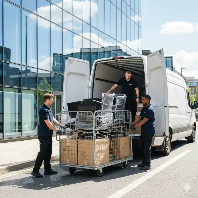 office relocation movers loading office chairs