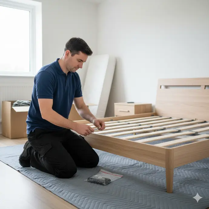 mover using a simple tool to re-assemble a bed frame