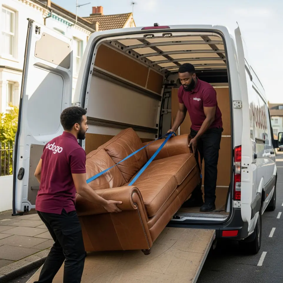 crew loading sofa into van